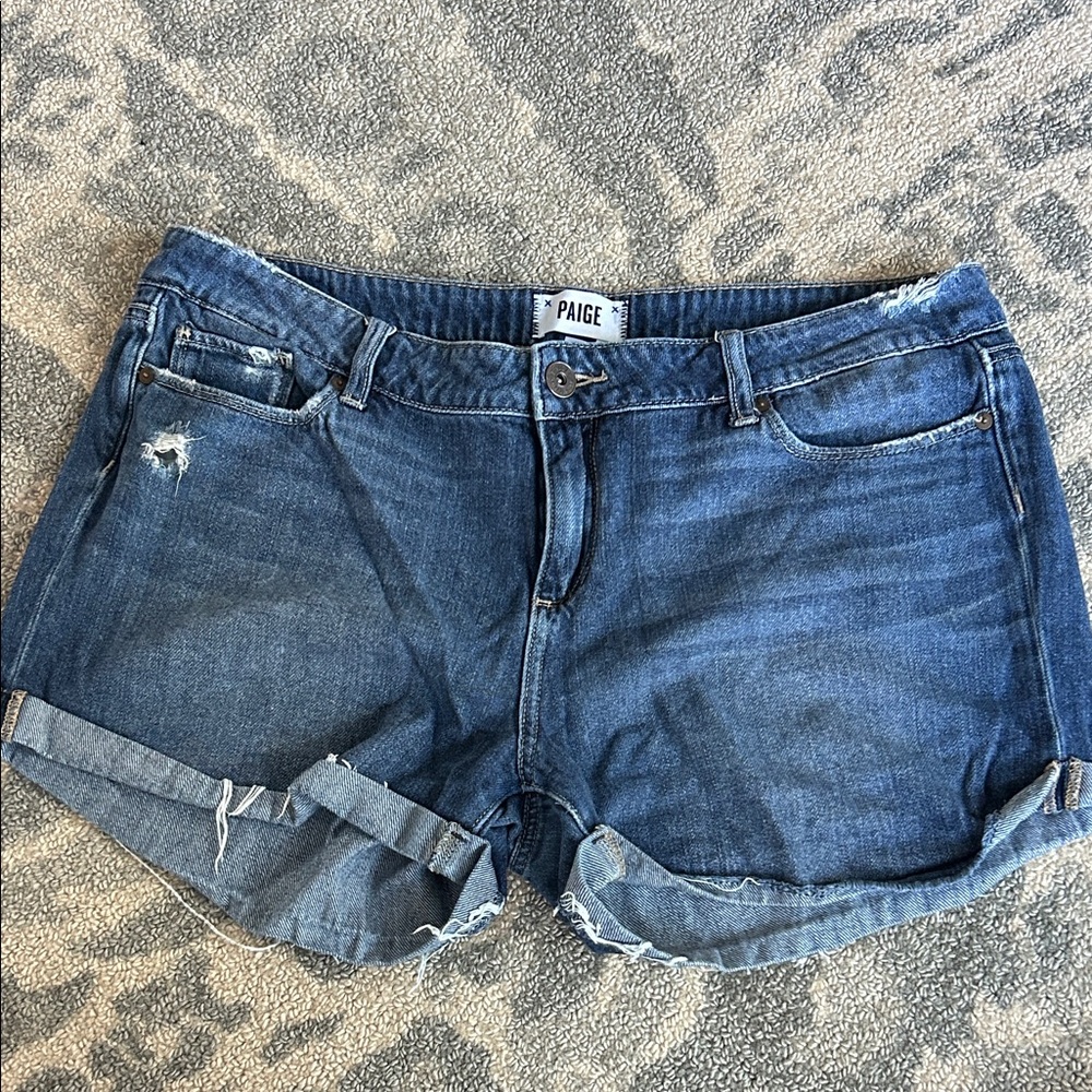 PAIGE Women's Distressed Blue Jean Shorts